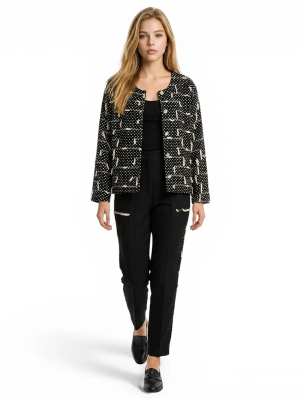 1980s VTG Women’s Jacket size L New Directions Black Textured Abstract Tassel - Picture 2 of 15